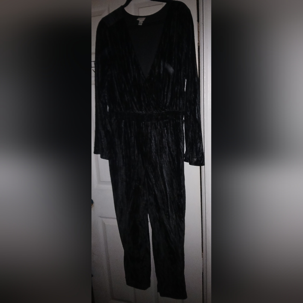A New Day Black Velvet Jumpsuit Whimsigoth Witchy Bell Sleeve. Never Worn